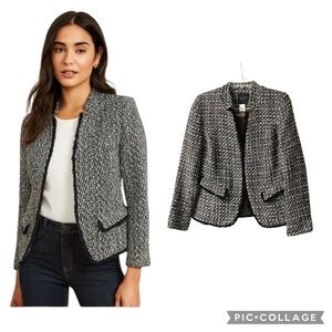Helene Berman Black & White Tweed Textured Notched Collar Blazer Size Small
